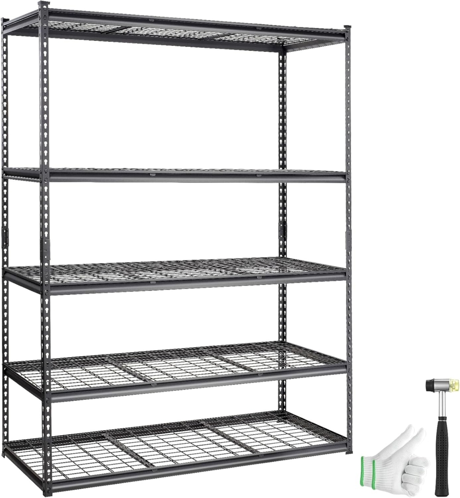 VEVOR Lagerregal 5-stufig verstellbar 907,2 kg Kapazität Garagenregale, Metall-Organizer Drahtregal schwarz 152,4 x 61 x 198,1 cm für Küche, Speisekammer Keller Badezimmer Wäscheschrank Bild 1