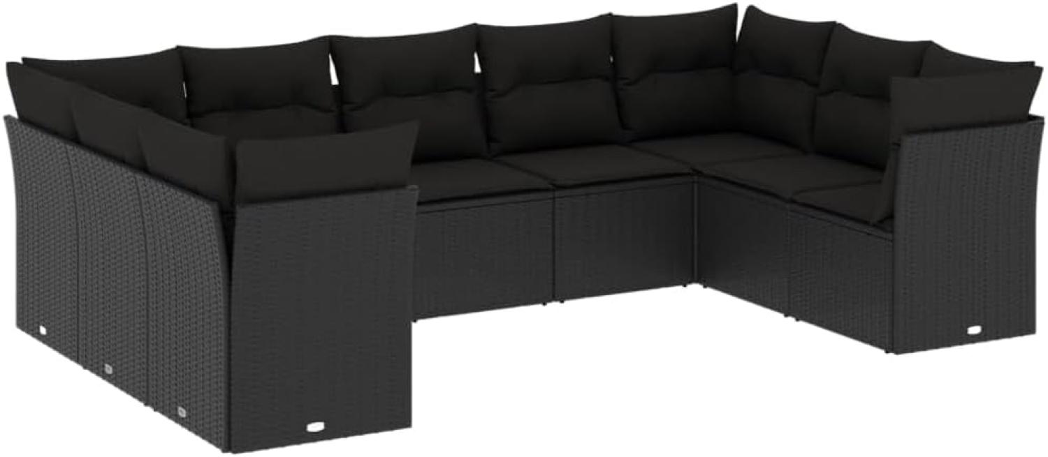 vidaXL 9-tlg. Garten-Sofagarnitur mit Kissen Schwarz Poly Rattan 3218125 Bild 1