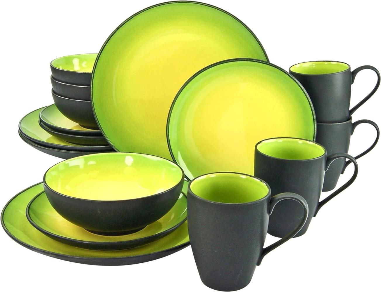 CreaTable 20220 Kombiservice Hot Green für 4 Personen, Steinzeug, rund, grün/gelb/schwarz (1 Set, 16-teilig) Bild 1