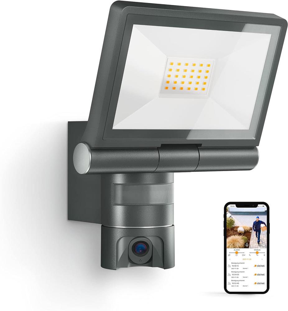 Steinel 'XLED Cam 1 SC' LED-Kameraleuchte mit Full-HD Überwachungskamera und Gegensprechanlage, App-Steuerung, Smart-Außenstrahler, 180° Bewegungsmelder, Aluminium / Glas anthrazit, 27,5 x 21 x 16,7 cm Bild 1