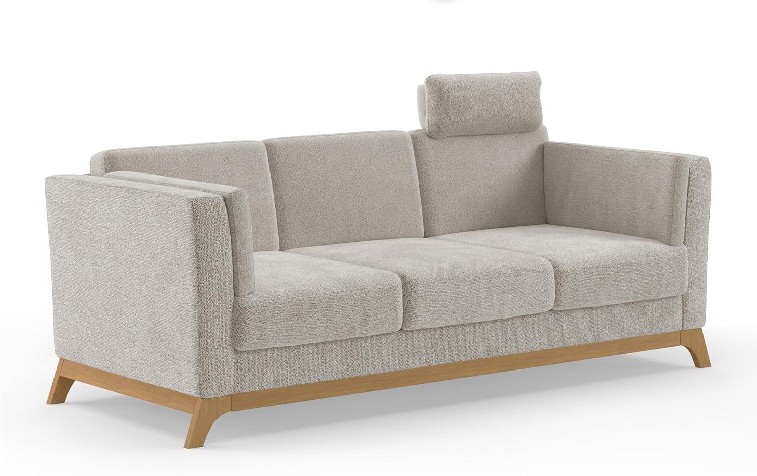 Cavadore 3er-Sofa Vida / 3-Sitzer Couch im trendigen Design mit massivem Holzrahmen in Eiche, Kopfstütze mit Kuschelkissen / 213 x 84 x 93 / Chenille, Naturweiß Bild 1