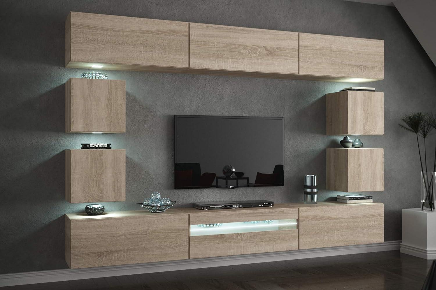 Furnitech Future C81 Wohnzimmer Wandschrank Mediawand mit Led Beleuchtung Schrankwand Wohnwand Möbel (C81-M-S3 1B (273cm), Möbel ohne LED) Bild 1