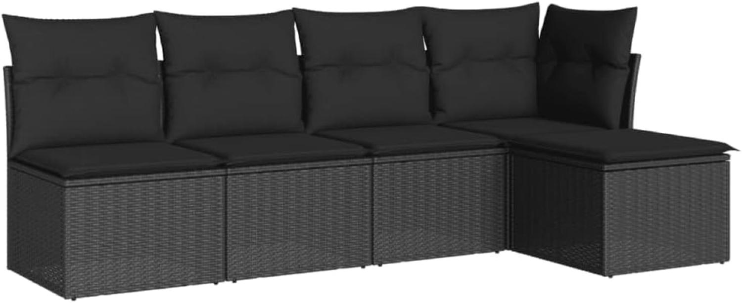 vidaXL 5-tlg. Garten-Sofagarnitur mit Kissen Schwarz Poly Rattan 3217515 Bild 1