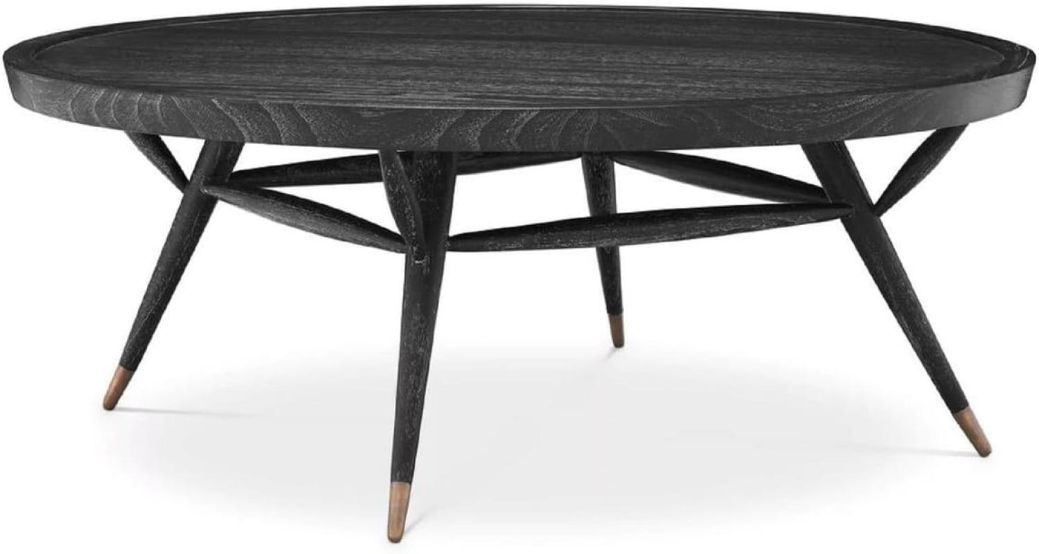 Casa Padrino Luxus Couchtisch Schwarzgrau / Antik Messing Ø 100 x H. 38,5 cm - Runder Massivholz Wohnzimmertisch - Luxus Wohnzimmer Möbel Bild 1