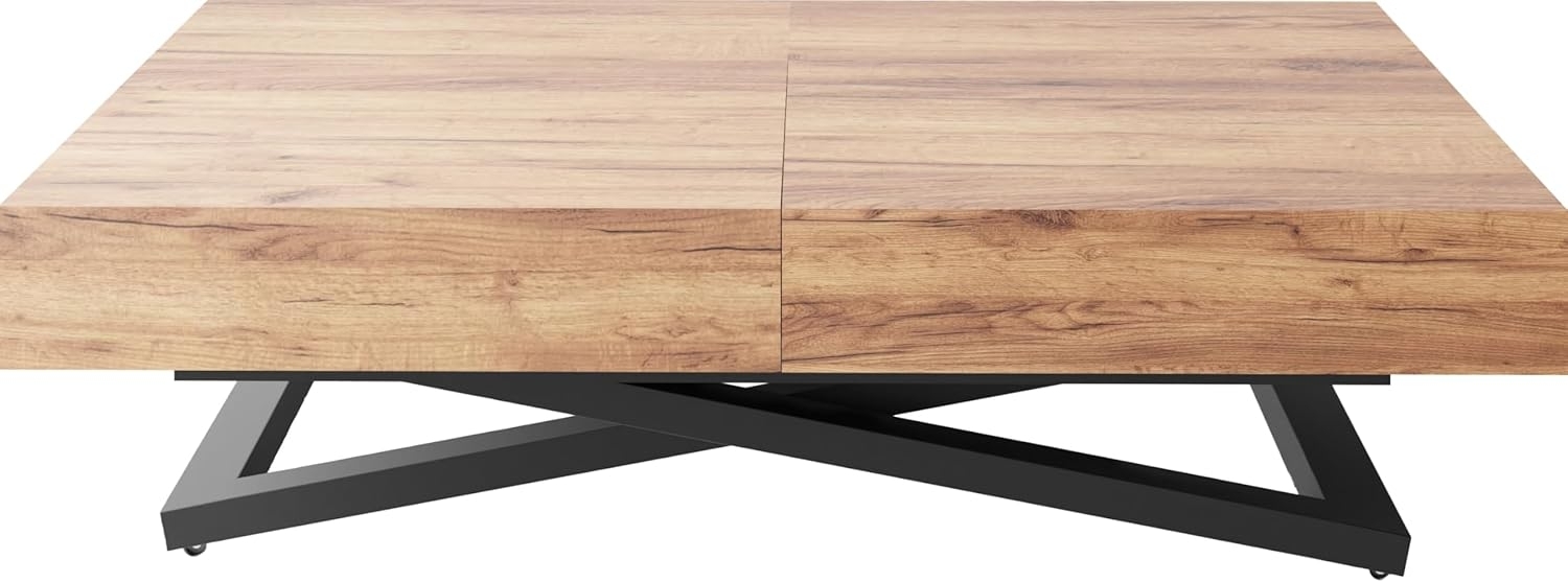 WFL GROUP Couchtisch Cavetta U (erhältlich in einer Größe – 120x80x27-76 cm, ausziehbar auf 200 cm), industrial Tisch in Holzoptik für Küche, Esszimmer oder Wohnzimmer Bild 1