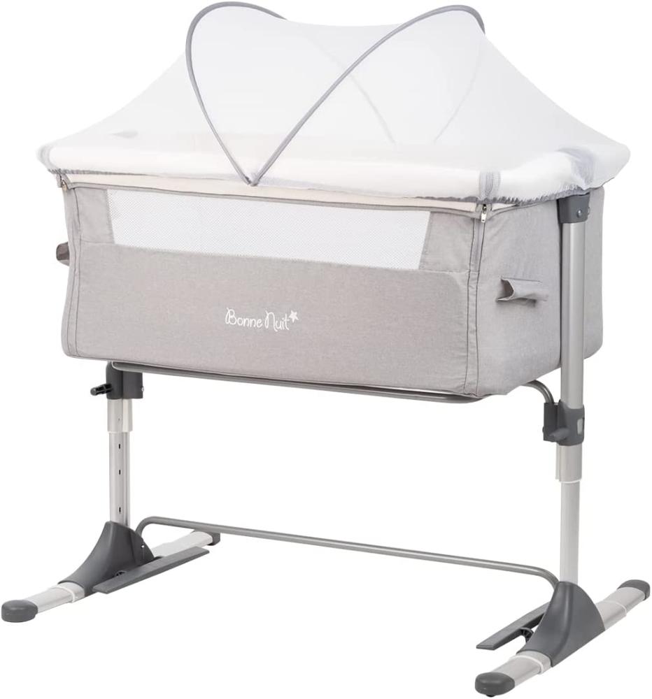 Kikkaboo Beistellbett Bonne Nuit, verstellbar, eine Seite zum Öffnen, 2 Räder grau Bild 1