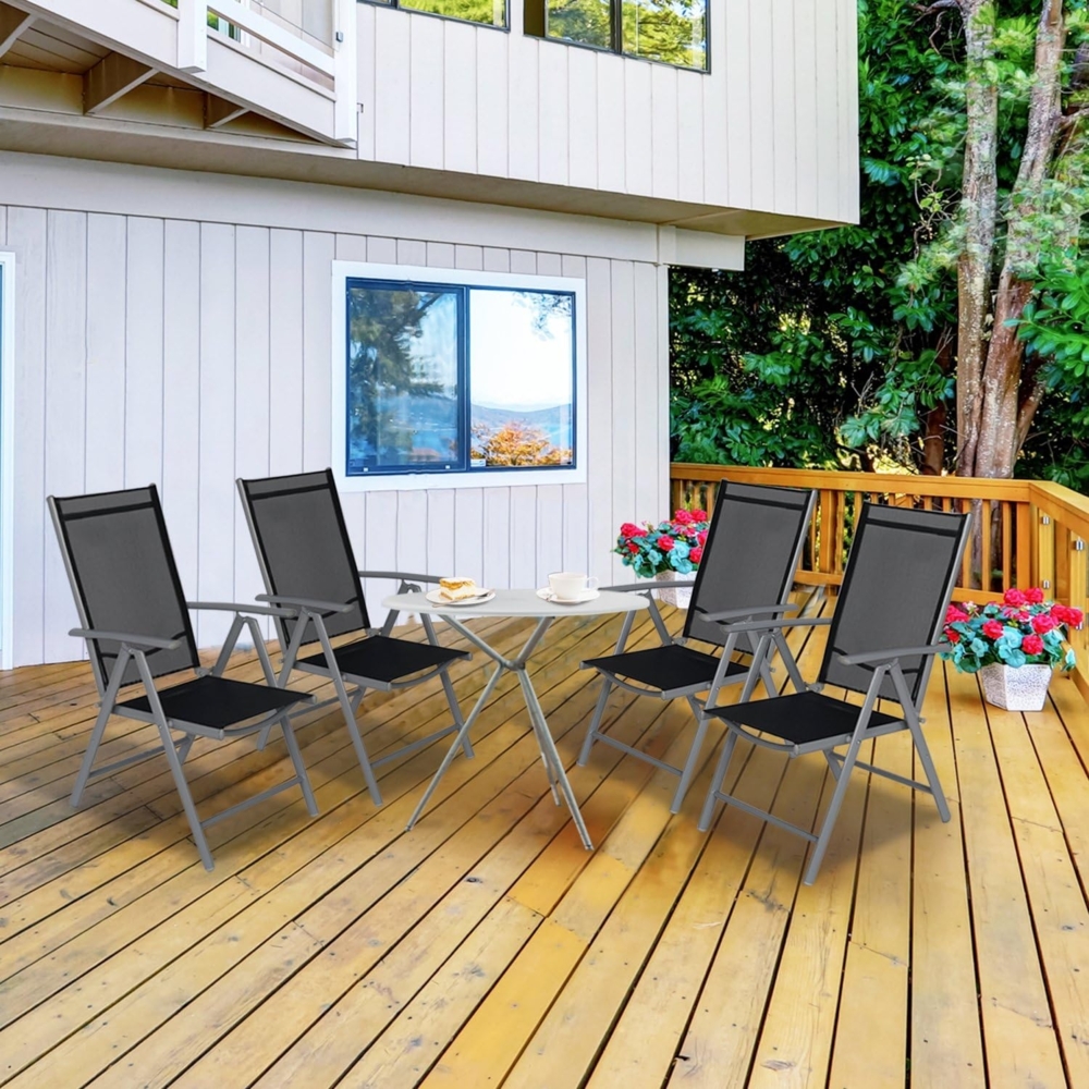 CCLIFE Gartenstühle Alu 4er Set,Gartenstuhl Hochlehner Klappbar, Balkonstühle 7-Fach Verstellbar bis 150kg Hellgaru, Modell: Breeze,CushHom Bild 1
