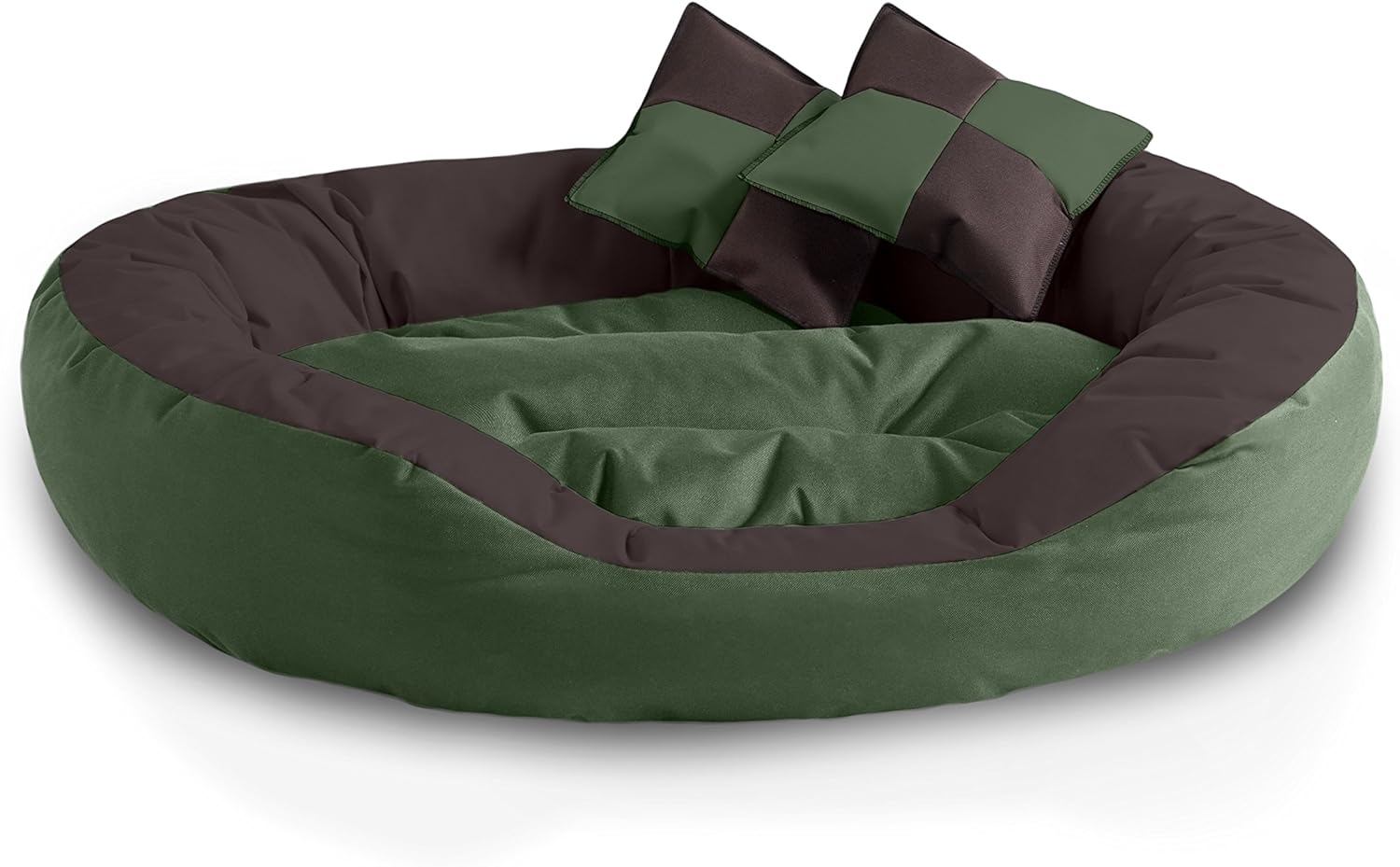 BedDog® 4in1 Hundebett SABA, Wende-Hunde-Kissen oval-rund, großes Hundekörbchen, abwischbares Hundebett mit Rand XL, MYSTIC (braun/grün) Bild 1