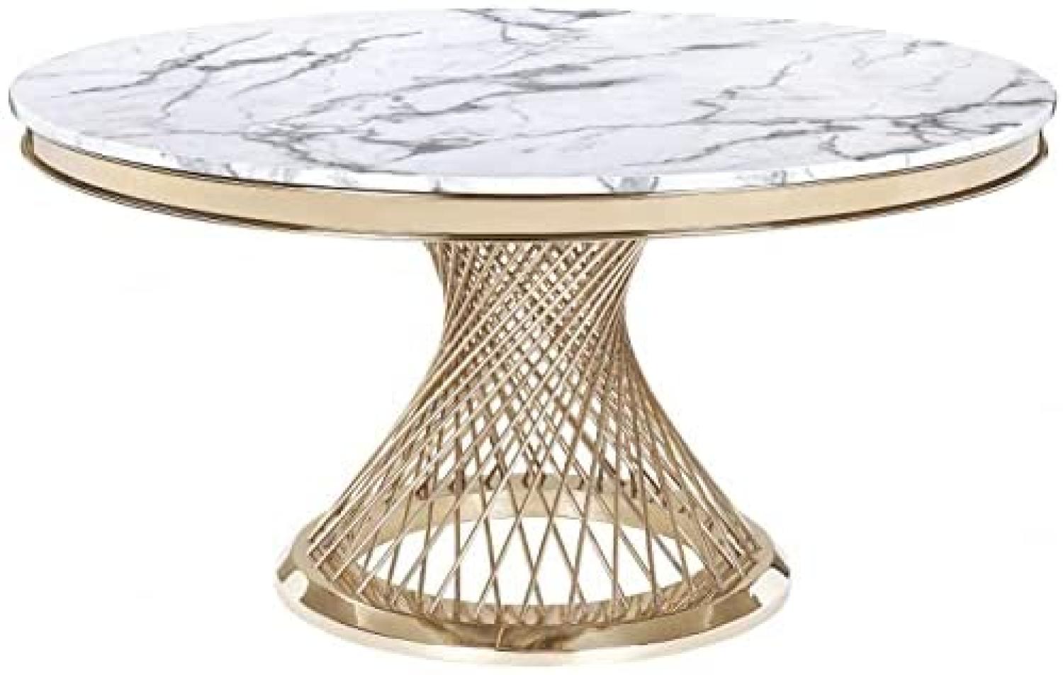 Marcelo Esstisch Rund Edelstahl Chrom gold Marmor Oberfläsche weiß Bild 1