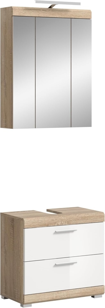 furnling Badmöbel-Set Scott, (2-St, bestehend aus Spiegelschrank, Waschbeckenunterschrank), Badschränke, Badkommoden, mit Beleuchtung, Badmöbel, Breite 60 cm Bild 1