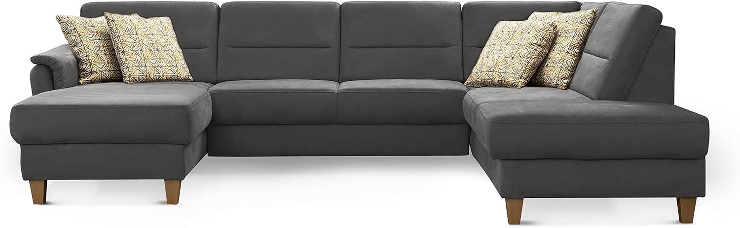 CAVADORE Wohnlandschaft Palera / Federkern-Sofa in U-Form im Landhausstil / 314 x 89 x 212 / Mikrofaser-Bezug, Grau Bild 1