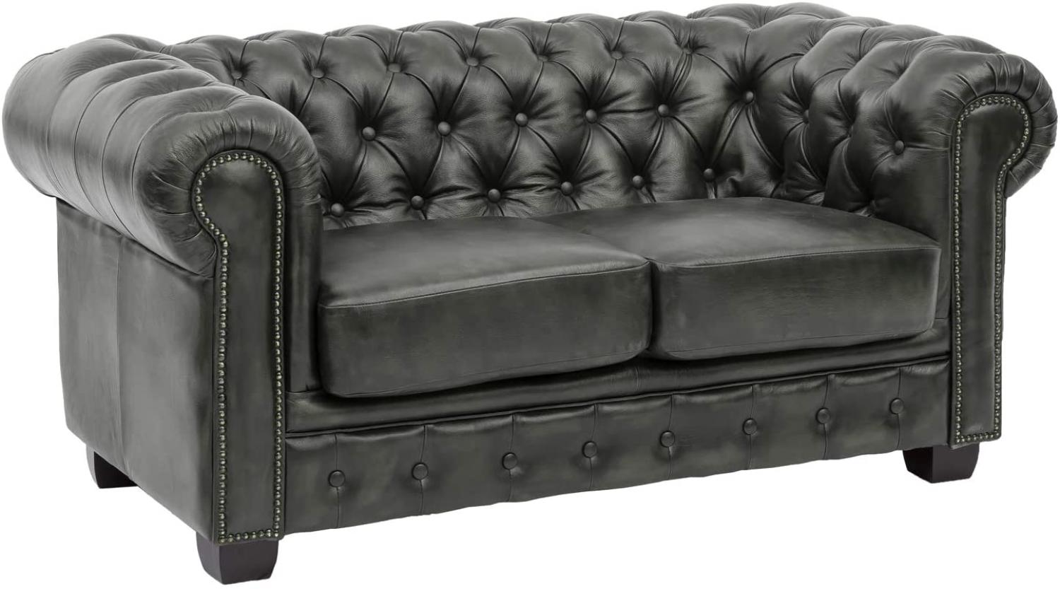 Sofa Chesterfield 2-Sitzer Echtleder grün Bild 1
