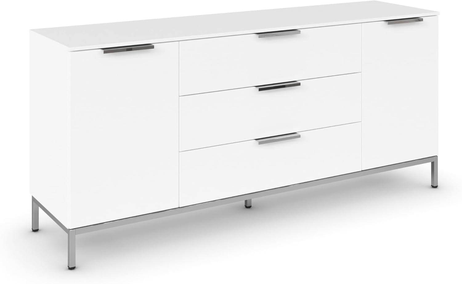 Rauch Möbel Flipp, Sideboard, TV-Schrank, Kommode mit Stauraum, mit Metallkufe Chrom, Alpinweiß, 2-türig, 3 Schubkästen, Griffe Chrom, 160 x 72 x 42 cm Bild 1