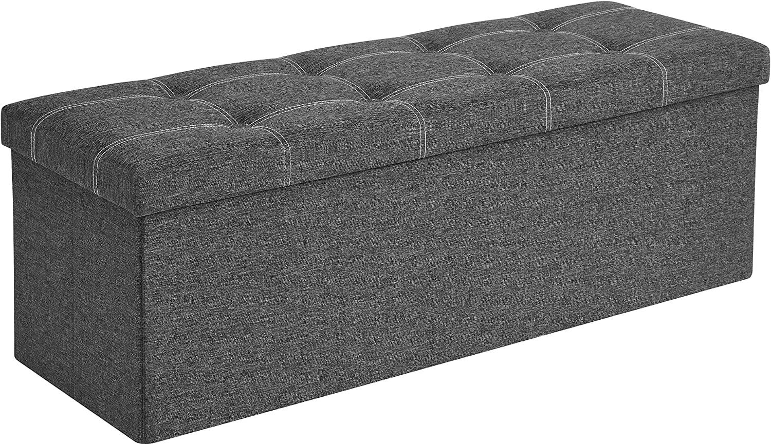 Songmics Sitzbank mit Stauraum, Sitztruhe, Sitzhocker, faltbar, 110 x 38 x 38 cm, Bezug aus Leinenimitat, für Schlafzimmer, Flur, Wohnzimmer, dunkelgrau LSF077G04 Bild 1