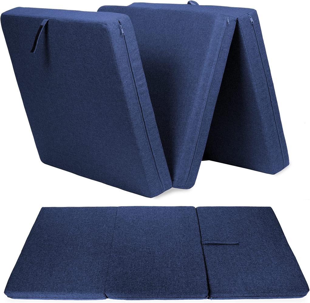 sunnypillow Premium Klappmatratze 80 x 195 x 15cm Blau | 3-teilige Faltmatratze mit abnehmbarem Bezug | Schaumstoff extra dick 15cm | Matratze faltbar klappbar Gästematratze Reisematratze | Bild 1