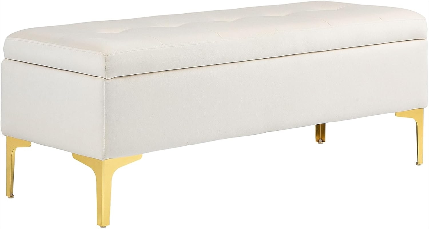 HOMCOM Sitzbank mit Gold-Ton Beine, Samtoptik, 120 x 44 x 44,5 cm (Polsterbank, 1-St, Bettbank), für Wohnzimmer, Beige Bild 1