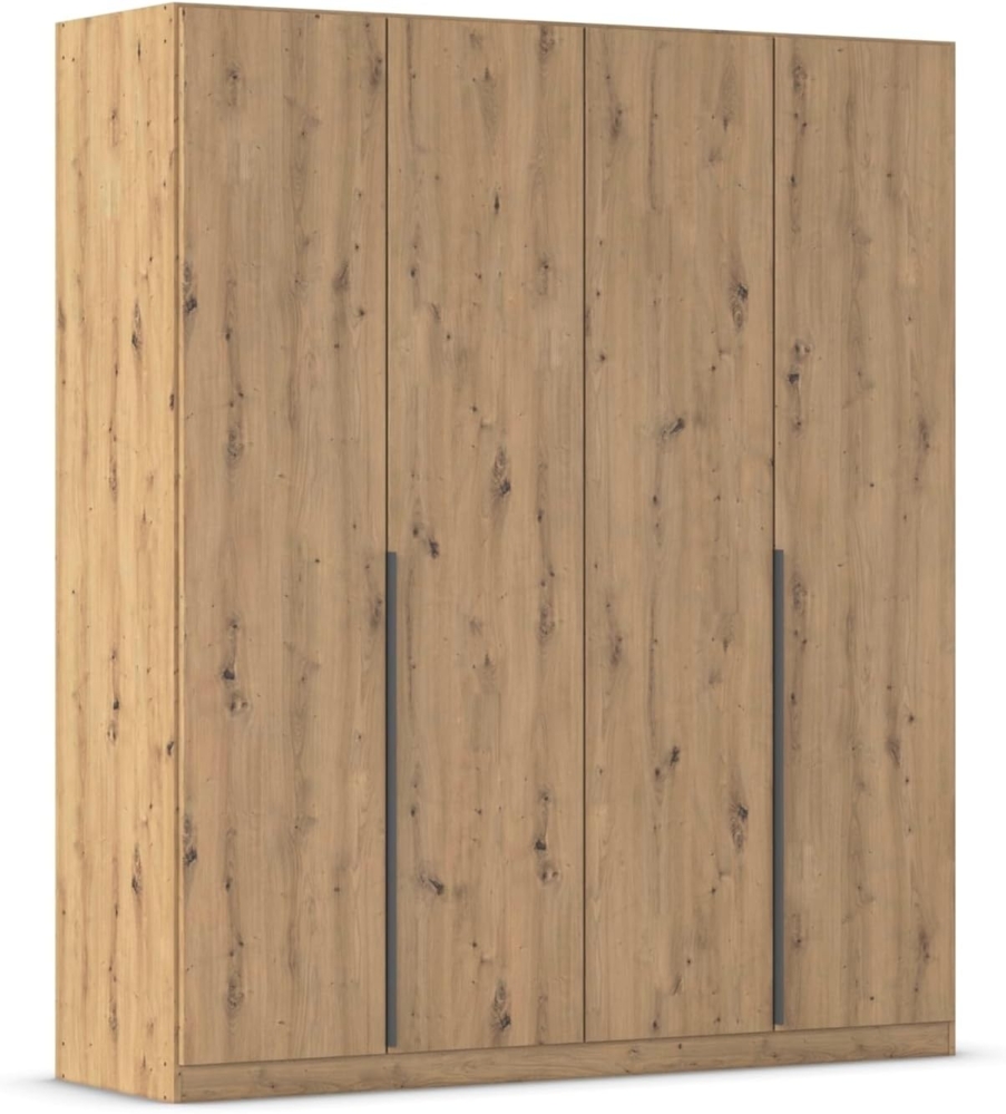 Rauch Möbel Alabama, Kleiderschrank, Garderobenschrank, 4-türig, Zubehör Basic, 2 Kleiderstangen, 2 Einlegeböden, Farbe Eiche Artisan, Holz, Griff Grau metallic, 181 x 210 x 54 cm Bild 1
