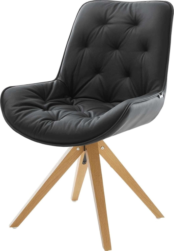 Esszimmerstuhl Taimi-Flex Echt-Leder Schwarz Holzgestell kantig Natur Bild 1