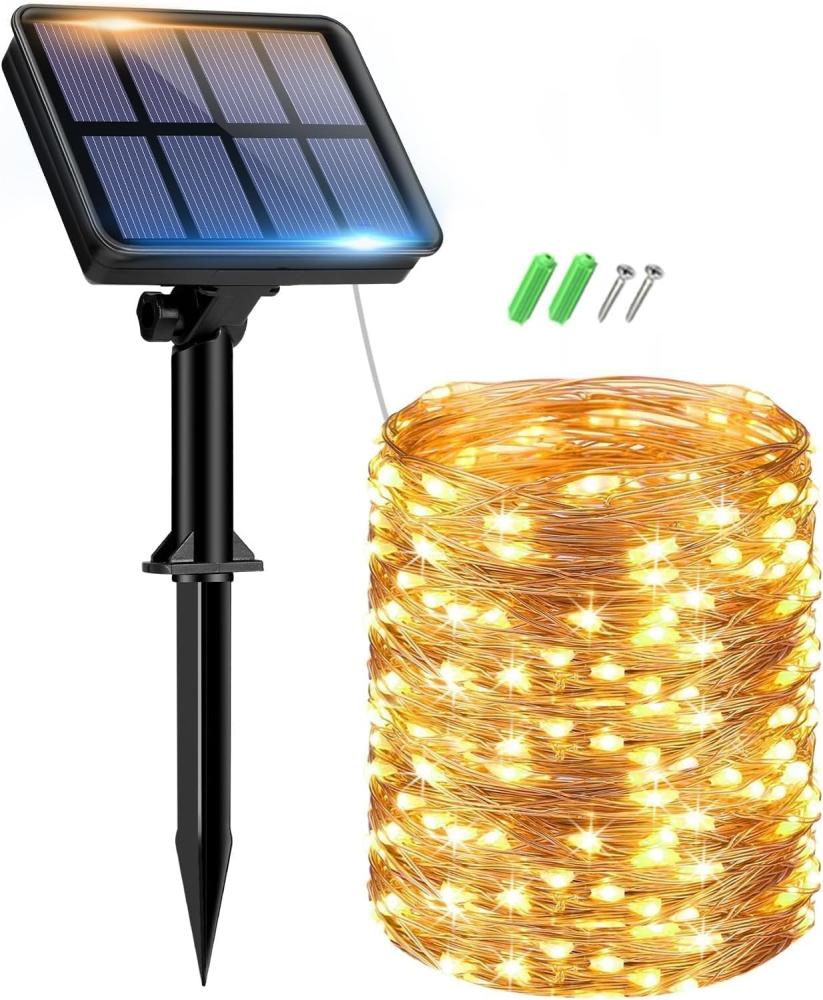 btfarm Solar Lichterkette Aussen [15M/150 LED ] Lichterkette Solar Außen Wetterfest, 8 Modi solarlichterkette Outdoor Wasserdicht kupferdraht für Garten Balkon Terrasse Tor Hof Party Deko - Warmweiß Bild 1