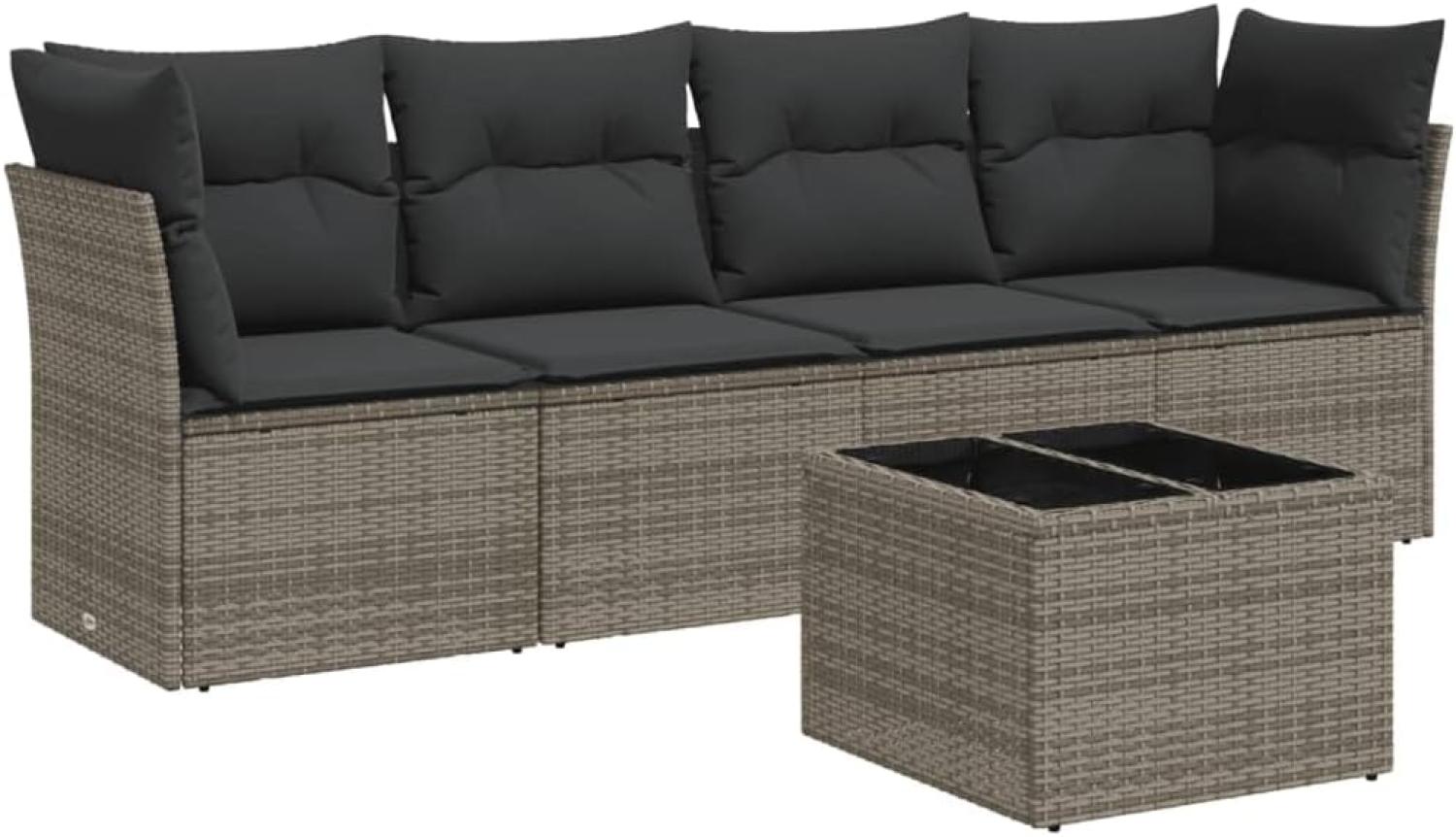 vidaXL 5-tlg. Garten-Sofagarnitur mit Kissen Grau Poly Rattan 3249079 Bild 1