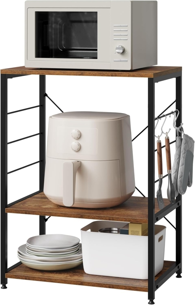 Standregal aus Holz & Metall mit 3 Ablagen für Küche schwarz-vintage Bild 1