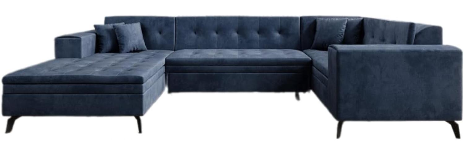 Designer Sofa Neola mit Schlaffunktion Samt Blau Links Bild 1