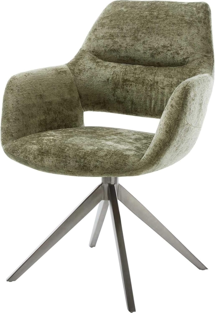 Drehstuhl Yago-Flex mit Armlehnen Chenille Olive Kreuzgestell breit Graphit 360° drehbar Wippfunktion Taschenfederkern Bild 1