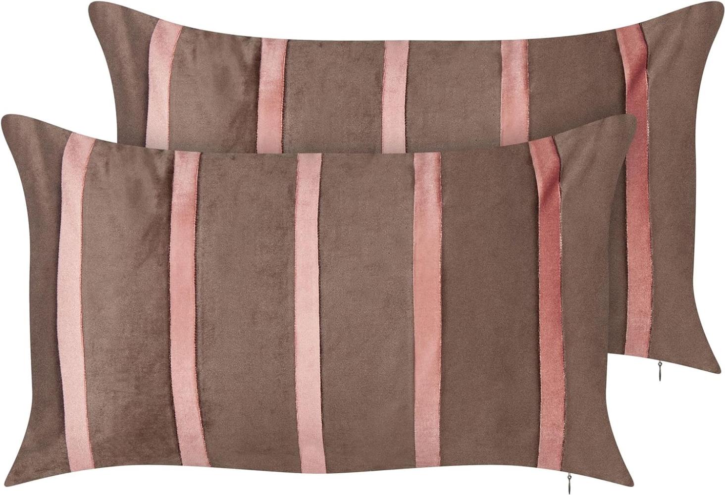 Kissen 2er Set Streifenmuster CRODYLINE Samtstoff 35 x 60 cm Braun Bild 1