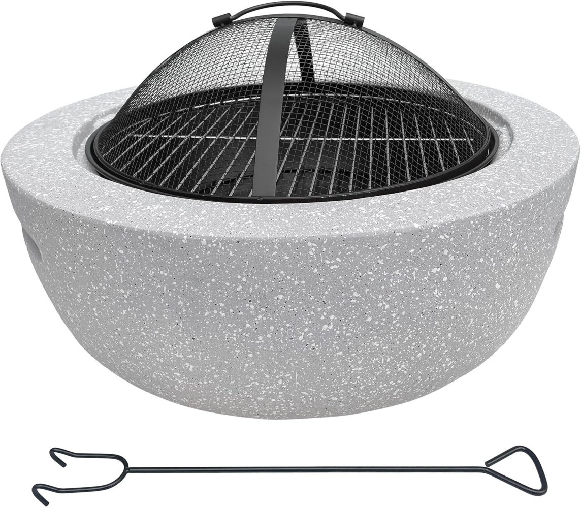 Feuerschale 2-in-1 in Granit-Optik | ca. Ø 60 cm | inkl. Grillrost, Schürhaken & Funkenschutz | als Grill oder Feuerkorb für den Garten nutzbar | moderne Feuerstelle zum Kochen und Chillen Bild 1