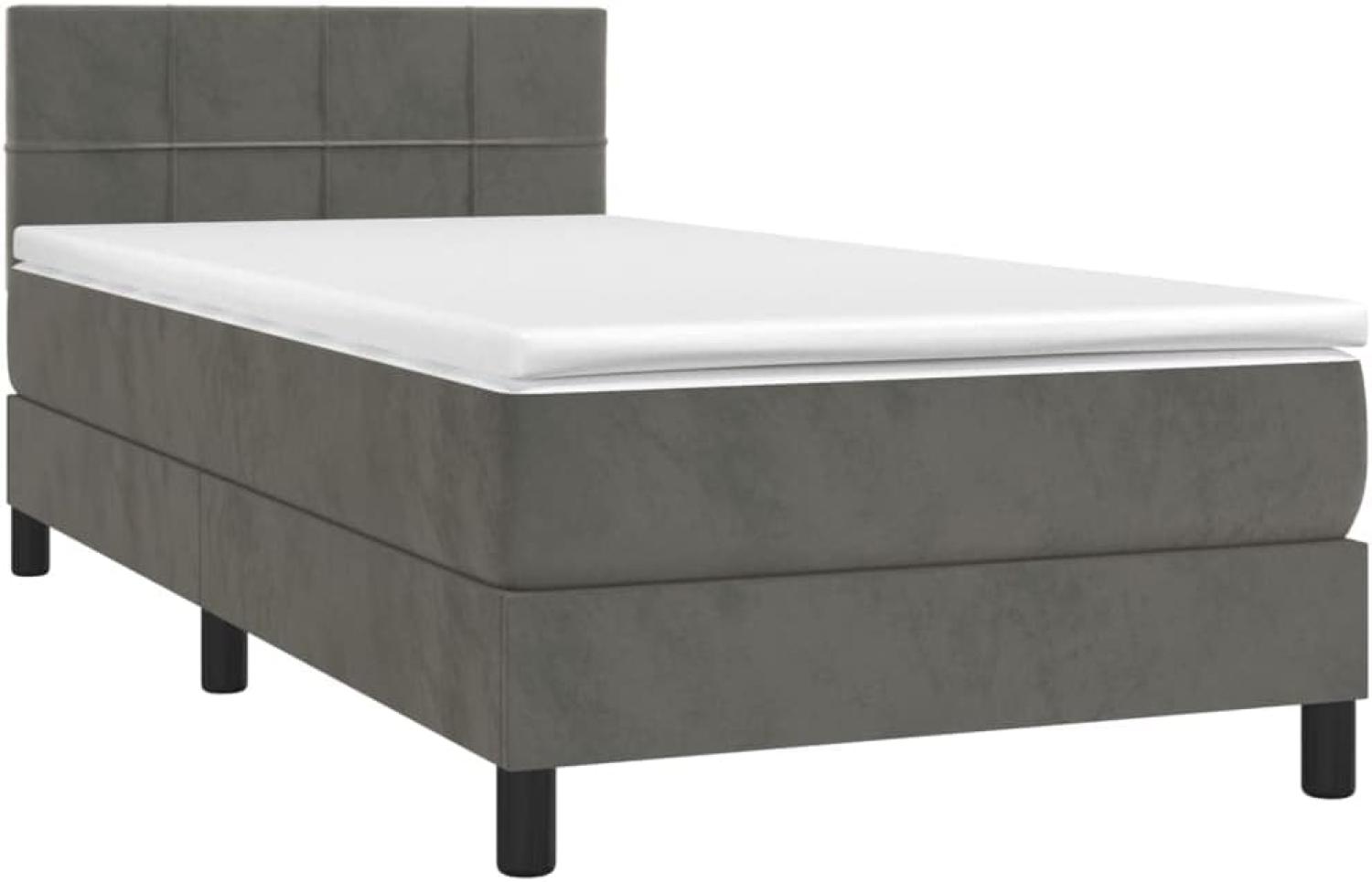 vidaXL Boxspringbett mit Matratze & LED Dunkelgrau 90x190 cm Samt 3134376 Bild 1