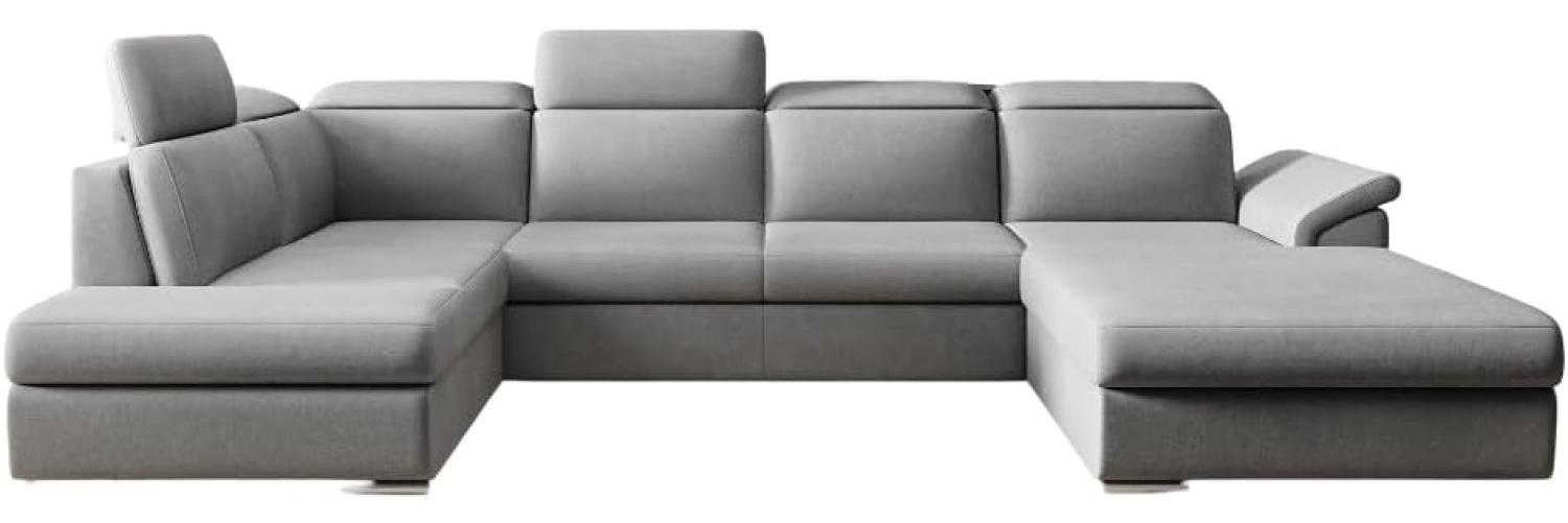 Designer Sofa Emiliano mit Schlaf- und Klappfunktion Samt Hellgrau Rechts Bild 1