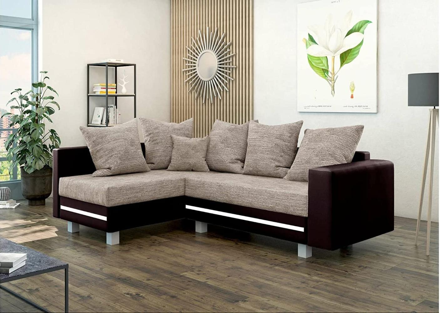 Stylefy Morgan Ecksofa Strukturstoff BERLIN Kunstleder MADRYT Hellbraun Dunkelbraun Links Bild 1