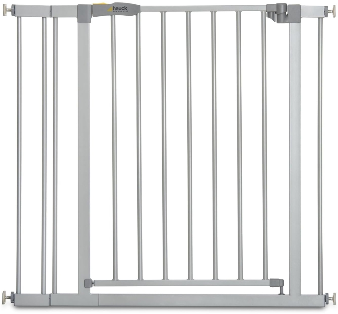 Hauck Stop'n Safe 2 Treppengitter, inkl. 9 cm Verlängerung, 84-89 cm, ohne Bohren, erweiterbar mit Verlängerungen von 9 cm und 21 cm, kombinierbar mit Y-Spindeln, beidseitig schwenkbar, silber Bild 1