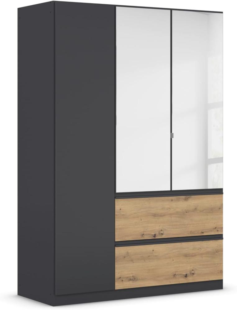 rauch Kleiderschrank, Drehtürenschrank COSTA, 3-türig, 2 Spiegeltüren, 2 Schubkästen, push-to-open, Grau metallic, 136x197x54cm Bild 1