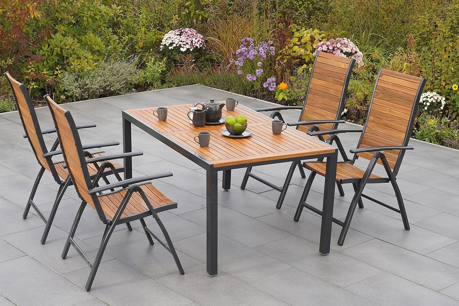 YOURSOL by Merxx Gartenmöbel Set Santorin für 4 Personen mit Tisch 150x90 cm, Akazie, Klappstühle Bild 1