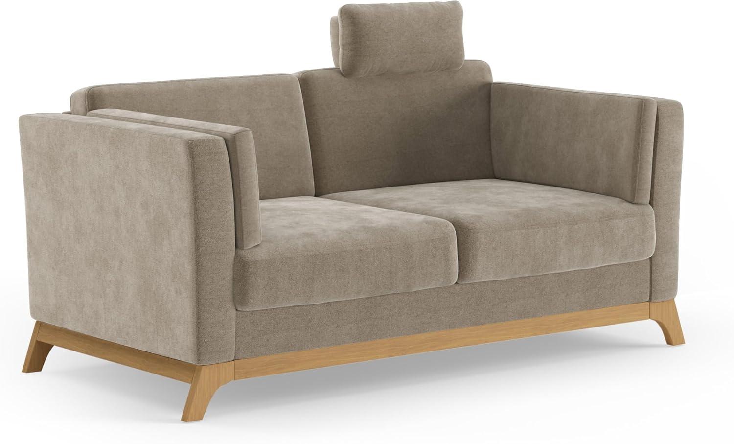 Cavadore 2,5er-Sofa Vida / 2,5-Sitzer Couch im trendigen Design mit massivem Holzrahmen in Eiche, Kopfstütze mit Kuschelkissen / 183 x 84 x 93 / Mikrofaser, Perlbeige Bild 1