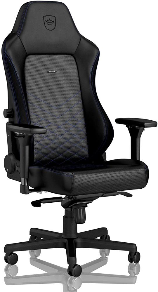 noblechairs Hero Gaming Stuhl 150 kg Belastbarkeit, PU-Kunstleder Bürostuhl Ergonomisch, Schreibtischstuhl Schwarz/Blau, PC Drehstuhl mit Rollen, Gamer Sessel, Inklusive Kissen Bild 1