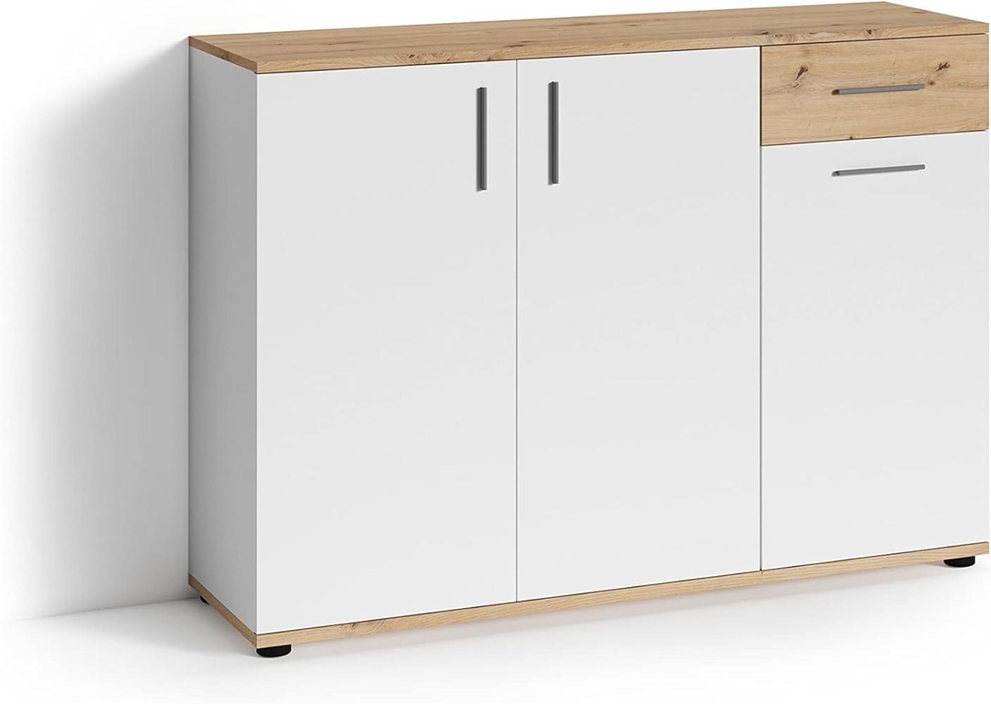 byLIVING Kommode JAKOB / 3-trg. mit 1 Schubkasten / braun in Eichen-Optik / Sideboard matt weiß / B 110, H 83,5, T35,5 cm Bild 1