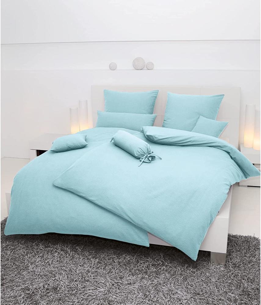 Hochwertige Janine Soft-Seersucker Bettwäsche PIANO | Verschiedene Grössen und Farben 200x200 / 2x 80x80 cm kristallblau (12) Bild 1