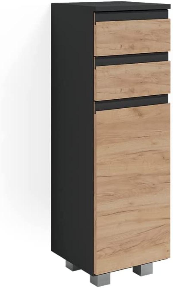 Vicco Midischrank Badschrank Badezimmermöbel J-shape Anthrazit Eiche modern 30x95cm Badezimmer Schrank Badmöbel Schranktür Schrankschublade Schrankfach Ablage Aufbewahrung Bild 1