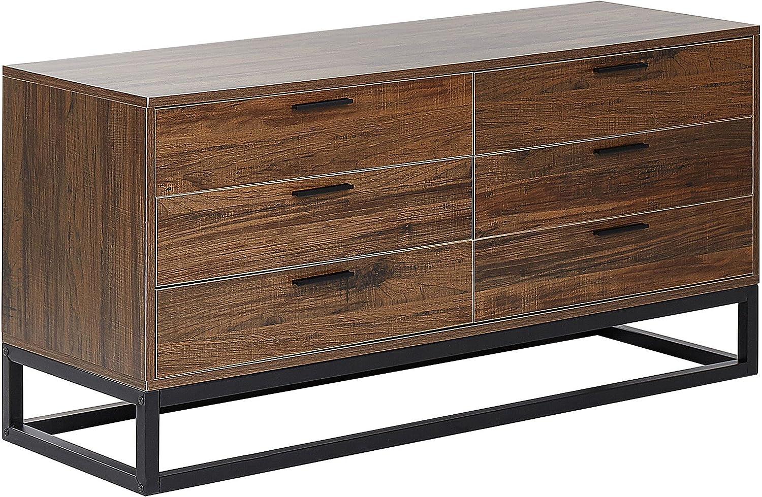 Sideboard dunkler Holzfarbton / schwarz 6 Schubladen DELTA Bild 1