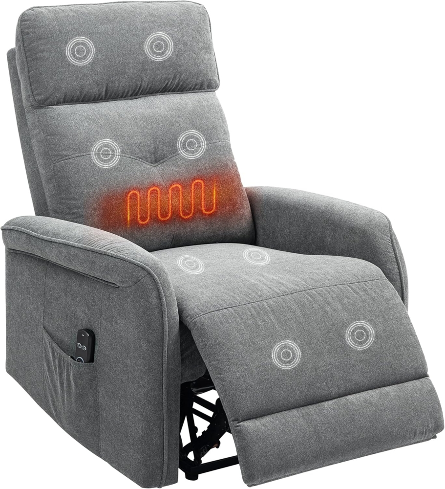 HOMCOM Massagesessel mit Liegefunktion, Heizung, USB, Vibration, Fußteil, Seitentasche (Elektrisch Relaxsessel, 1-St, Fernsehsessel), mit Fernbedienung, Taschenfeder für Wohnzimmer, Dunkelgrau Bild 1