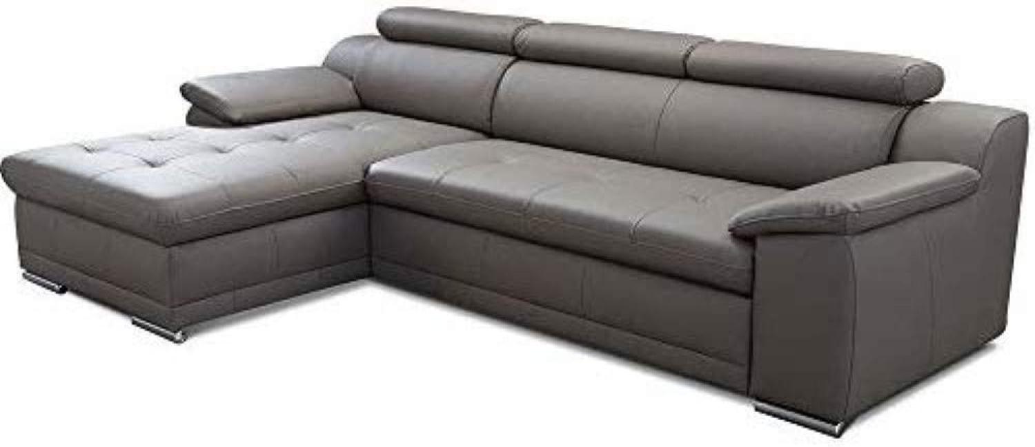 CAVADORE Schlafsofa Aniamo / Ledersofa in L-Form mit Bettfunktion, verstellbaren Kopfstützen und XL-Longchair / 270 x 80 x 165 / Echtleder, Grau Bild 1