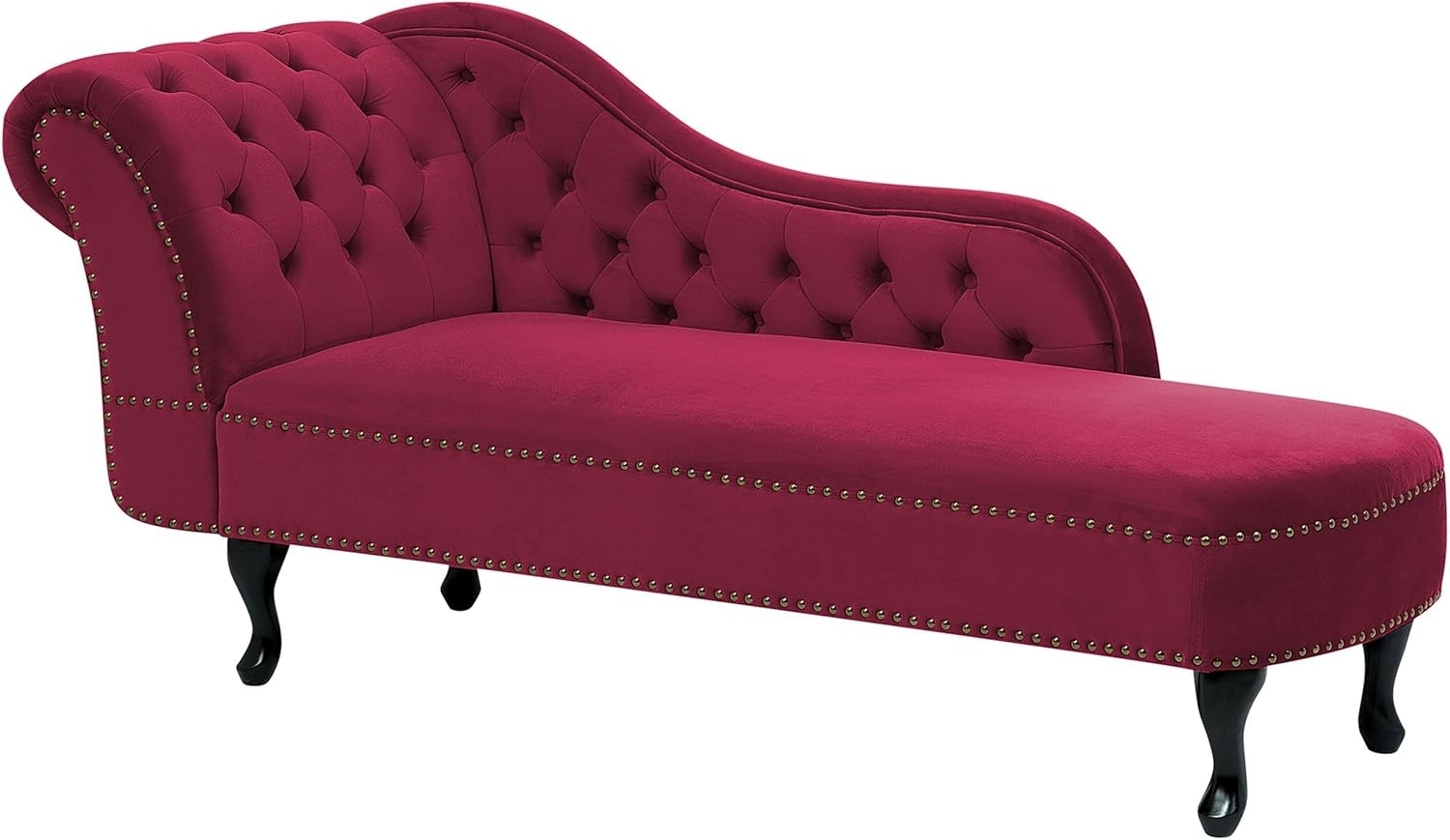 Beliani 'Nimes' Chaiselongue, Burgunderrot, Samt, 79 x 65 x 169 cm, Links Bild 1