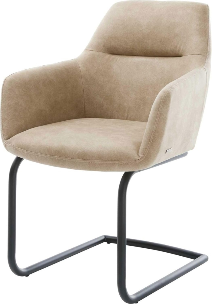 Freischwinger Pejo-Flex Mikrofaser Beige Vintage Freischwinger rund Schwarz Taschenfederkern Bild 1