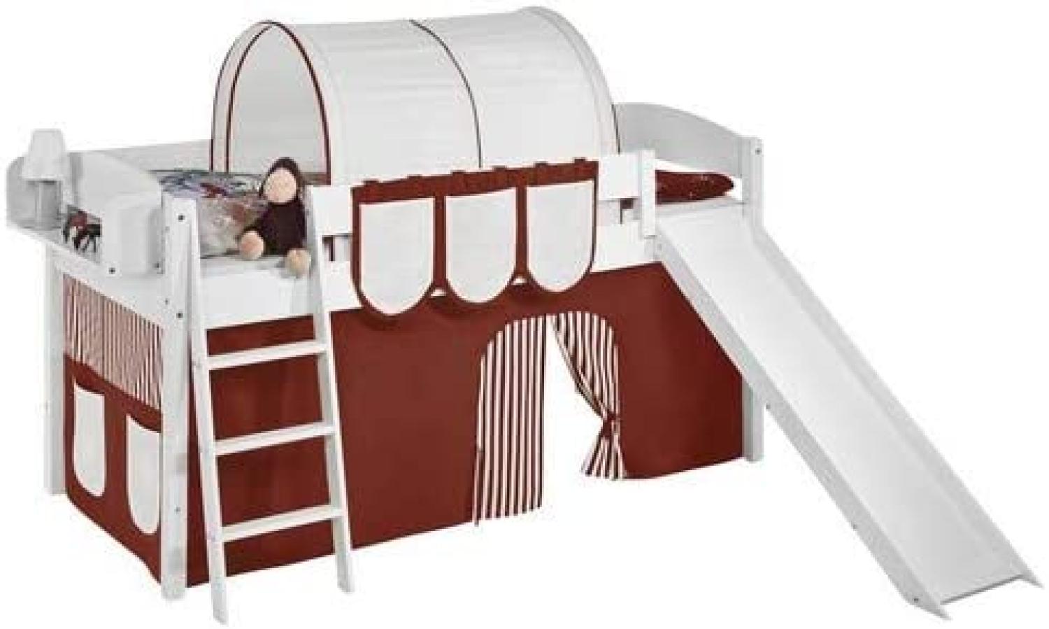 Lilokids 'Ida 4105' Spielbett 90 x 200 cm, Braun Beige, Kiefer massiv, mit Rutsche und Vorhang Bild 1