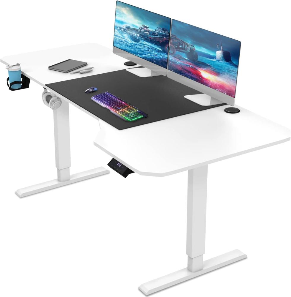 JUMMICO HöHenverstellbarer Schreibtisch Weiß 160 x 75 cm L-förmiger Schreibtisch Höhenverstellbar Elektrisch mit Memory-Steuerung,Ergonomie Gaming Tisch mit Becherhalter, Haken (Weiß) Bild 1