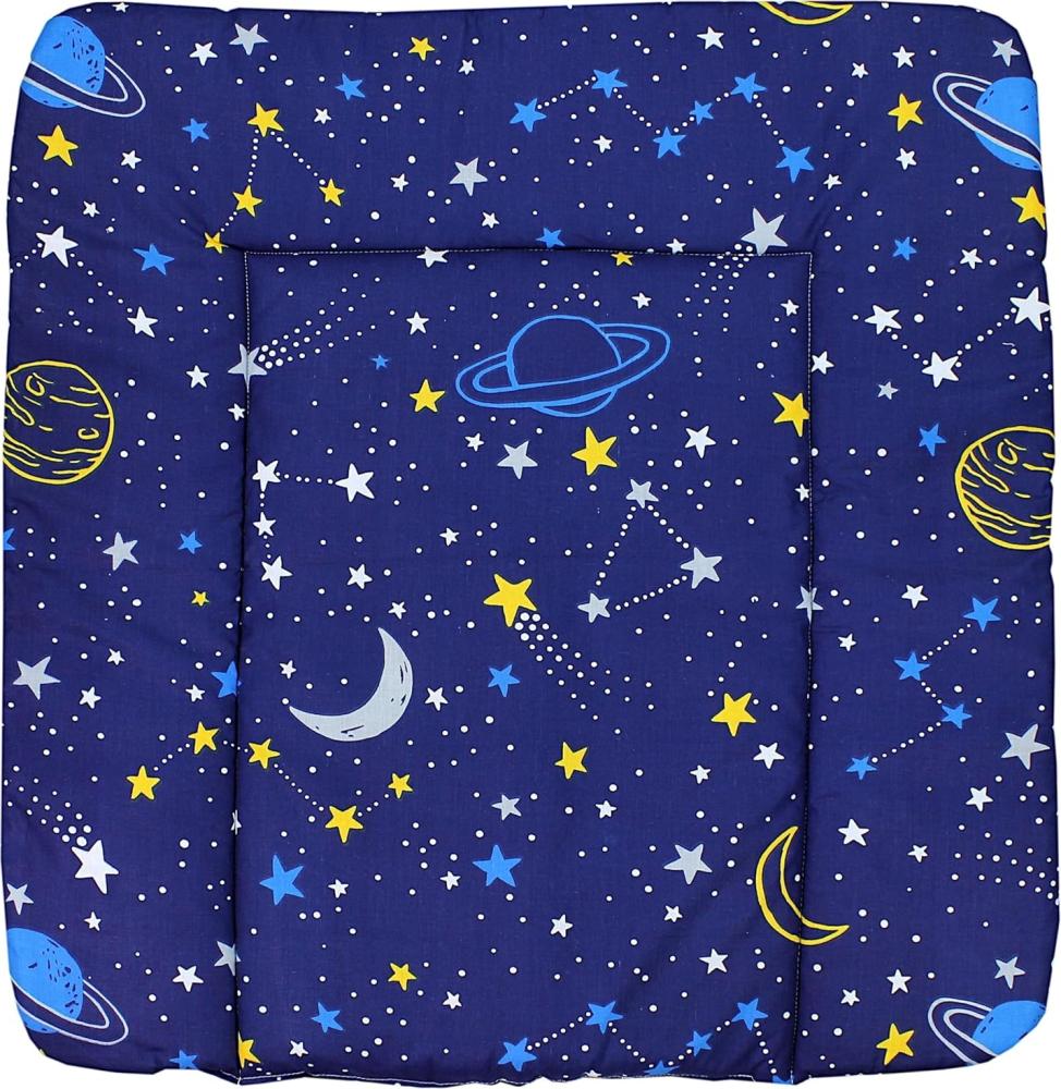 TupTam Baby Wickeltischauflage mit Baumwollbezug Gemustert, Farbe: Weltall Weiß Blau Gelb Dunkelblau, Größe: 70x50 cm Bild 1