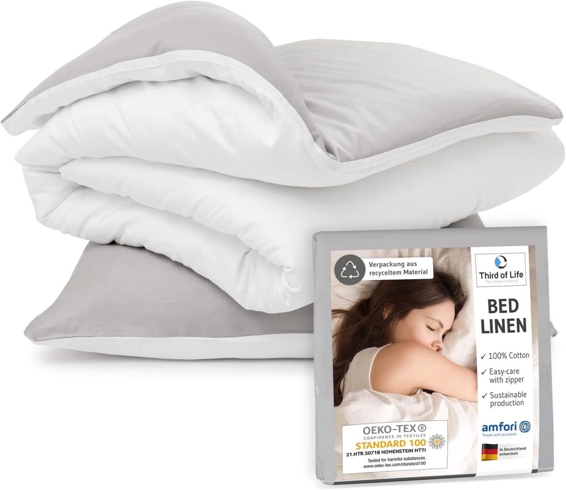 Bettwäsche Set Renforce Grau / Weiß 135x200 + 80x80 Bild 1