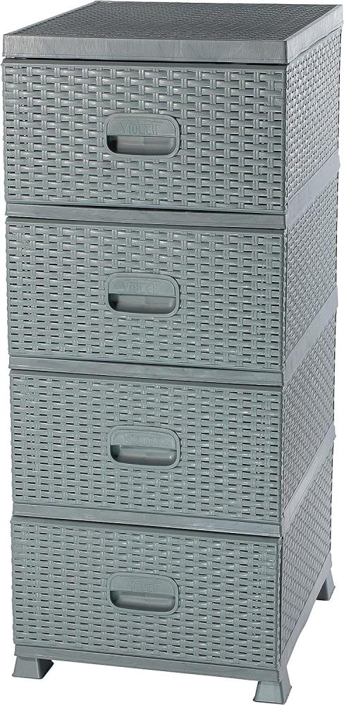 ADGO Schrank Kommode 4 Schubladen Rattan Badezimmer Veranstalter Schlafzimmer Kleiderschrank Lagerschrank Plastik, 38 x 45 x 90 cm, Grau Bild 1